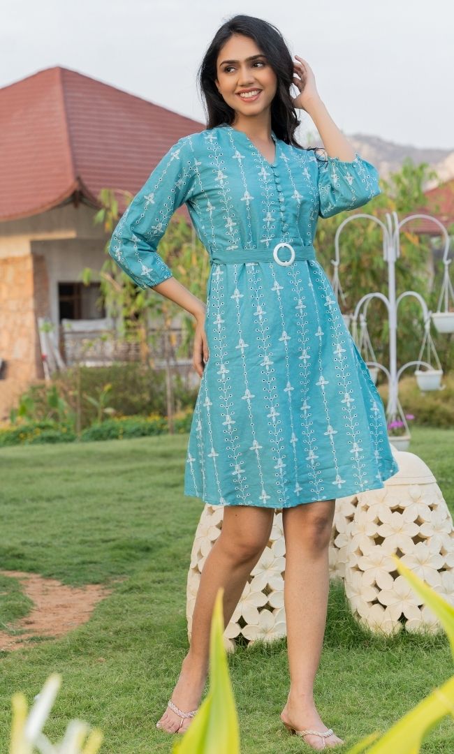 SEA GREEN CUT WORK DRESS