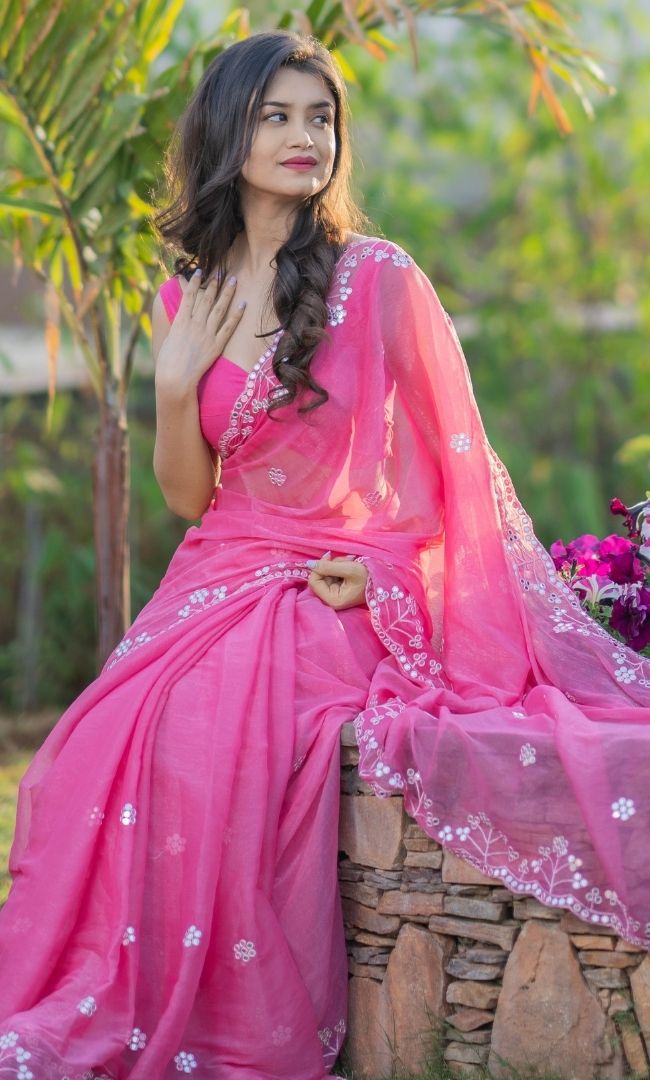 HOT PINK MIRROR WORK SAREE