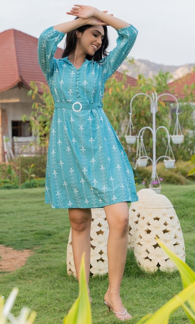 SEA GREEN CUT WORK DRESS