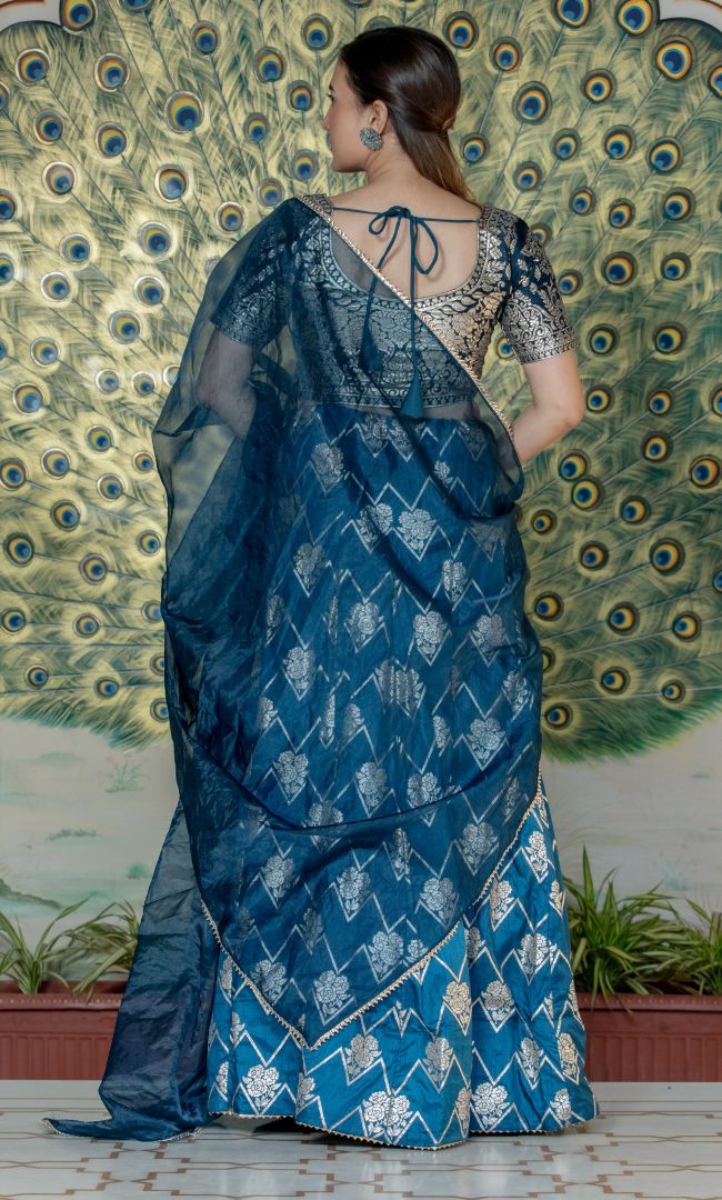 PRUSSIAN GREEN ZARDOZI LEHENGA SET