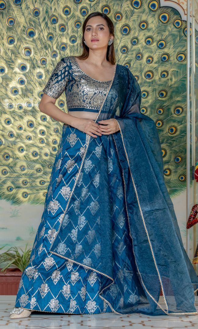 PRUSSIAN GREEN ZARDOZI LEHENGA SET