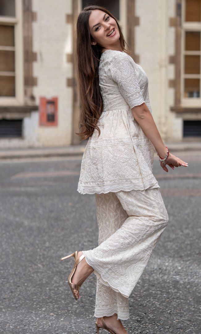 PEARL CHIKANAKRI TOP WITH PANT SET