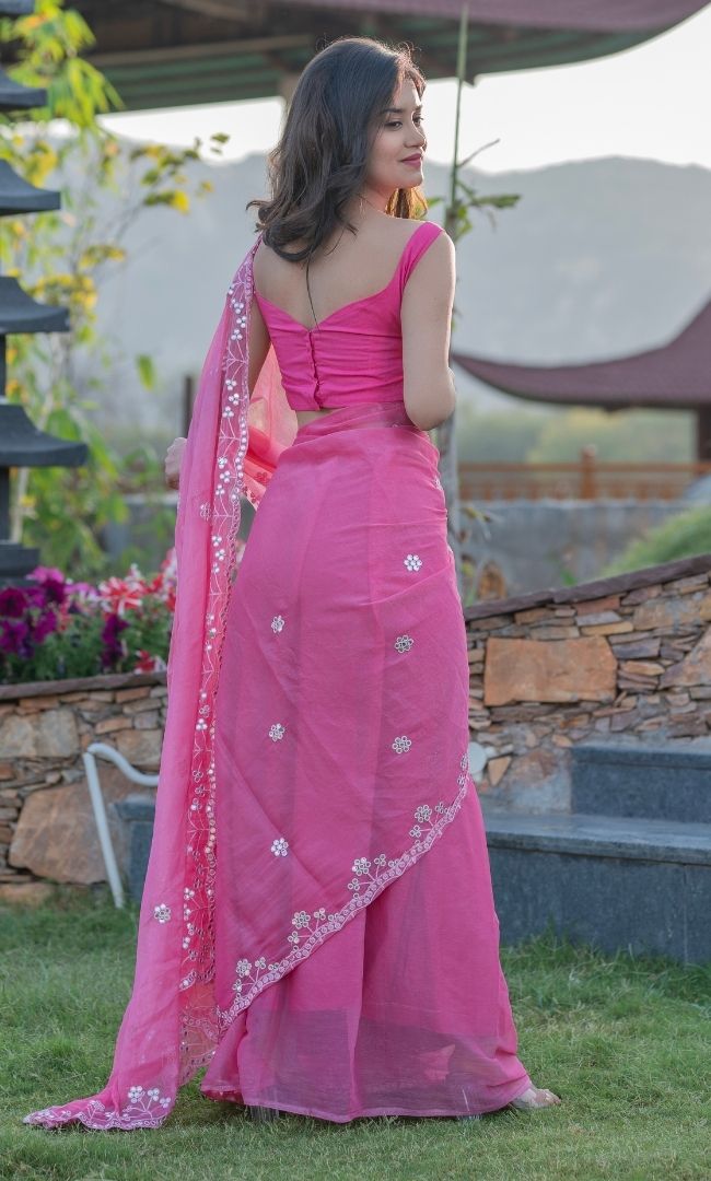 HOT PINK MIRROR WORK SAREE