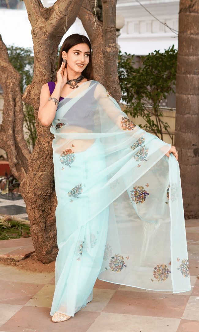 Sky Blue Organza Saree