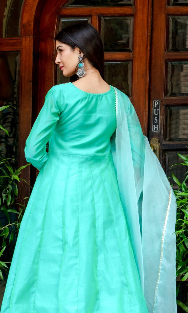 TURQUISH CHANDERI ANGRAKHA SET