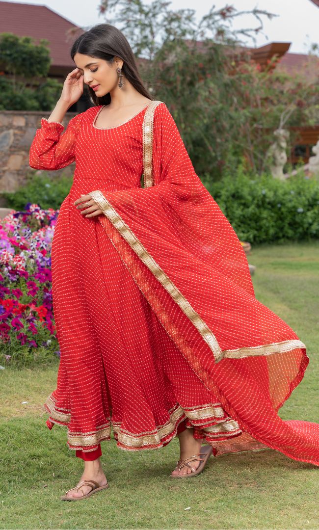 RED BANDHANI ANARKALI SET