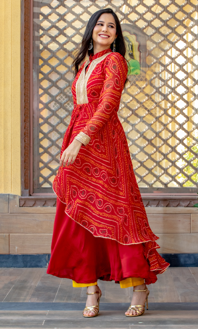 BARN RED CHUNARI ANARKALI SET