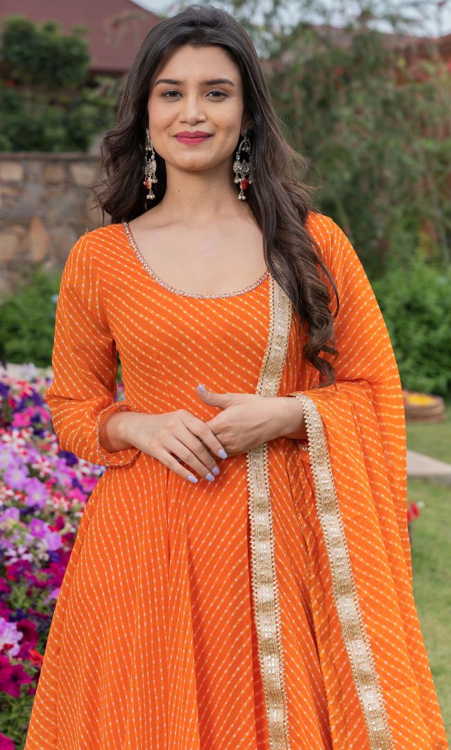 ORANGE BANDHANI ANARKALI SET