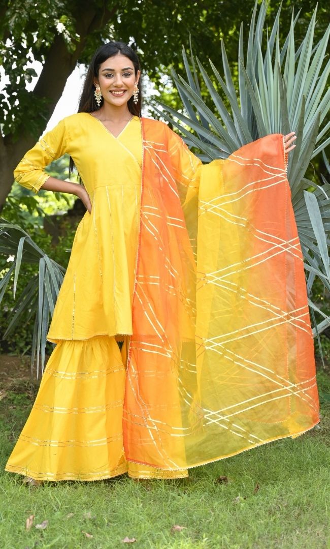 YELLOW AESTHETIC GOTA SHARARA SET