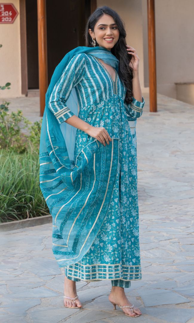 OCEAN  PRINTED ANARKALI SET