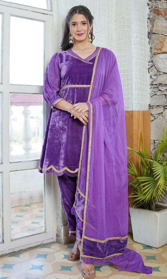 PURPLE BLUSH KURTA PANT WITH DUPATTA SET