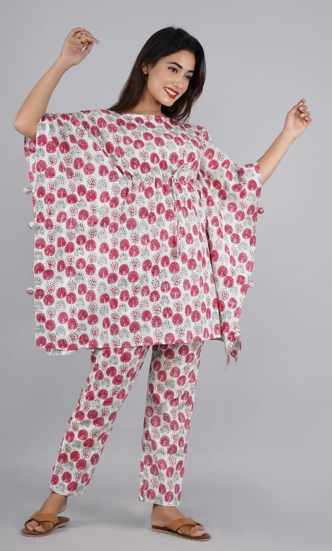 PINK BUD KAFTAN TOP WITH PANT SET