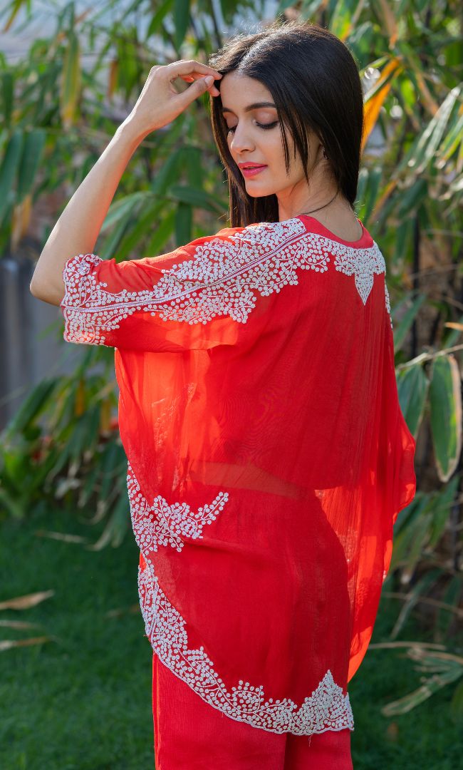 BLOOD RED HANDWORK SHARARA SET