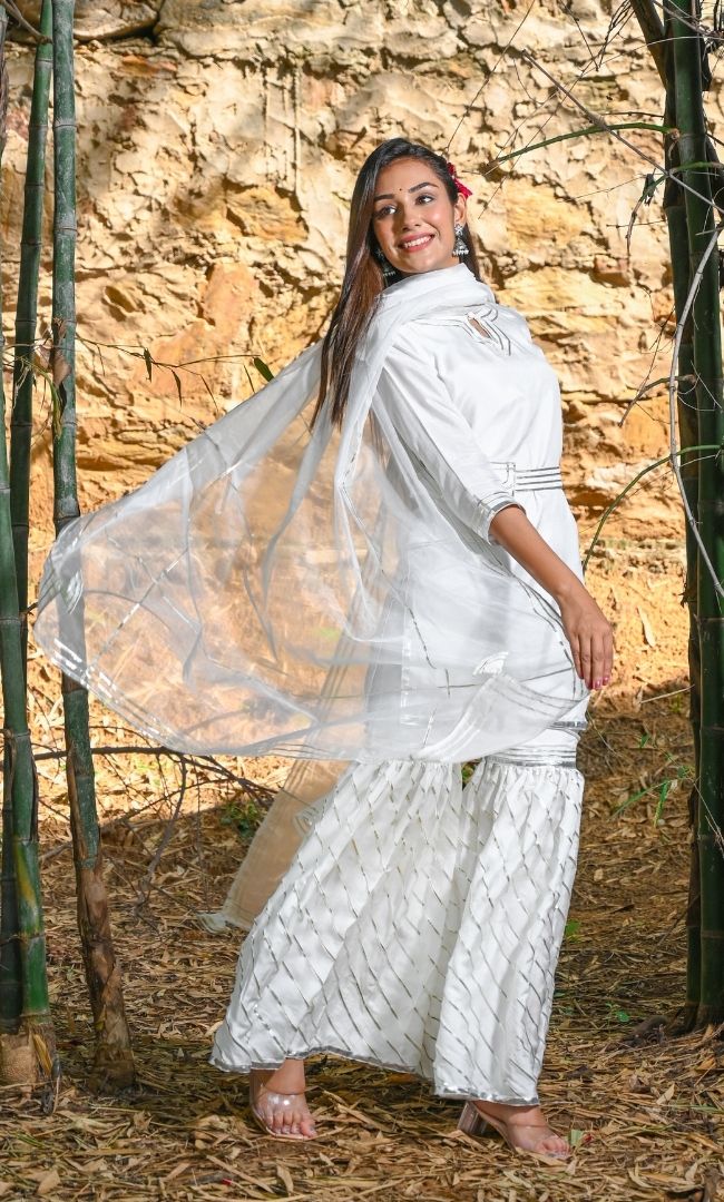 PEARL WHITE KURTA WITH SHARARA SET