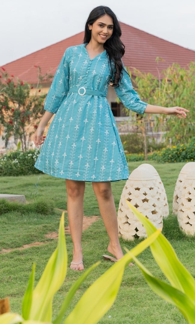 SEA GREEN CUT WORK DRESS