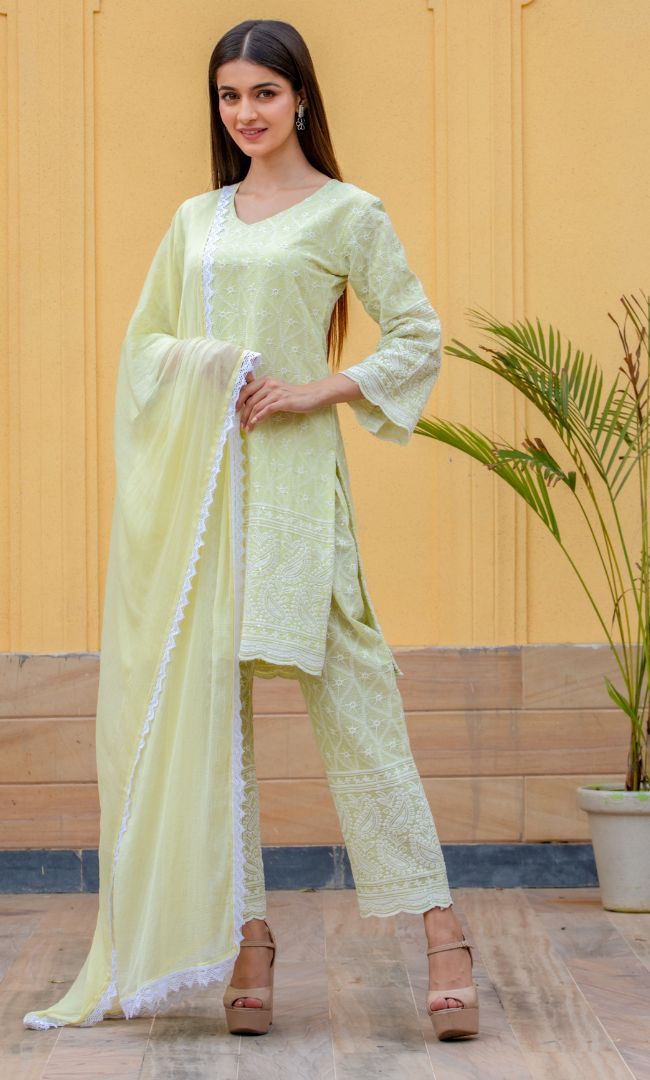 PASTEL GREEN CHIKANKARI KURTA