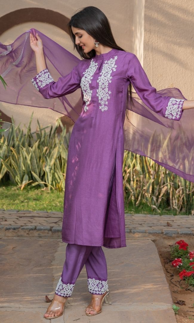 RUSSIAN VIOLET HANDWORK SUIT SET