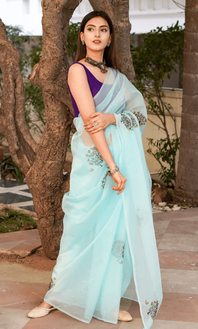 Sky Blue Organza Saree