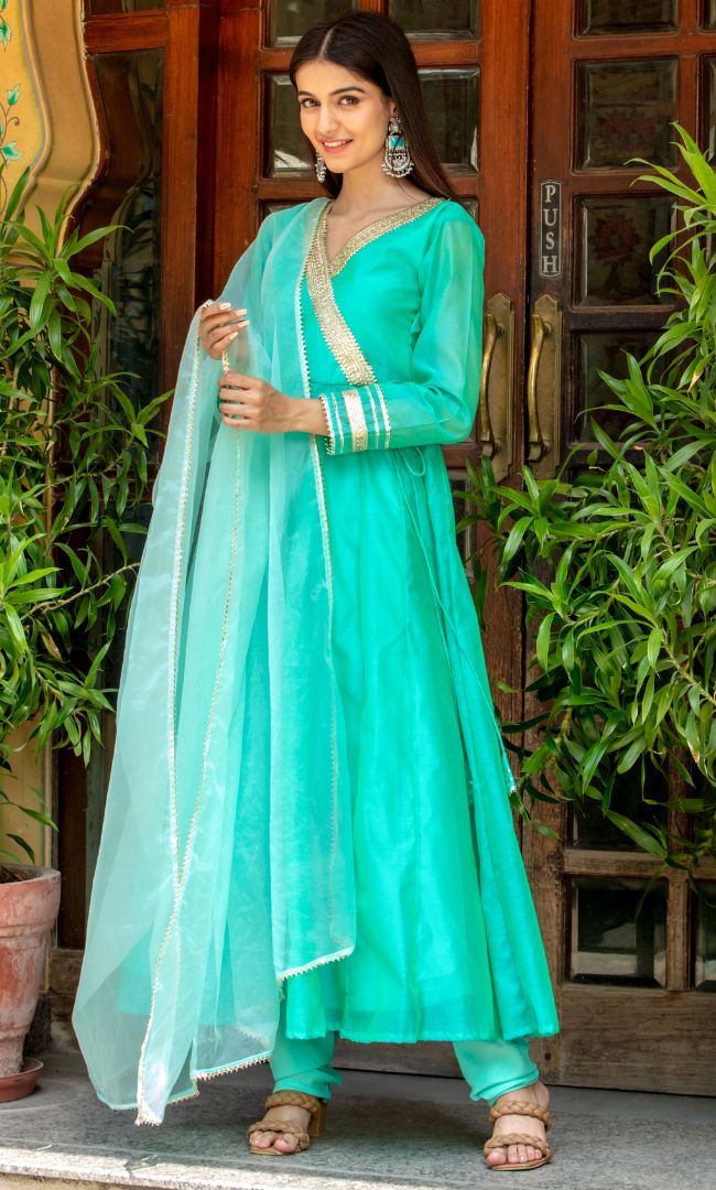 TURQUISH CHANDERI ANGRAKHA SET