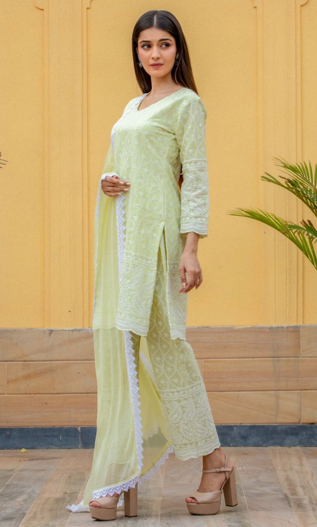 PASTEL GREEN CHIKANKARI KURTA