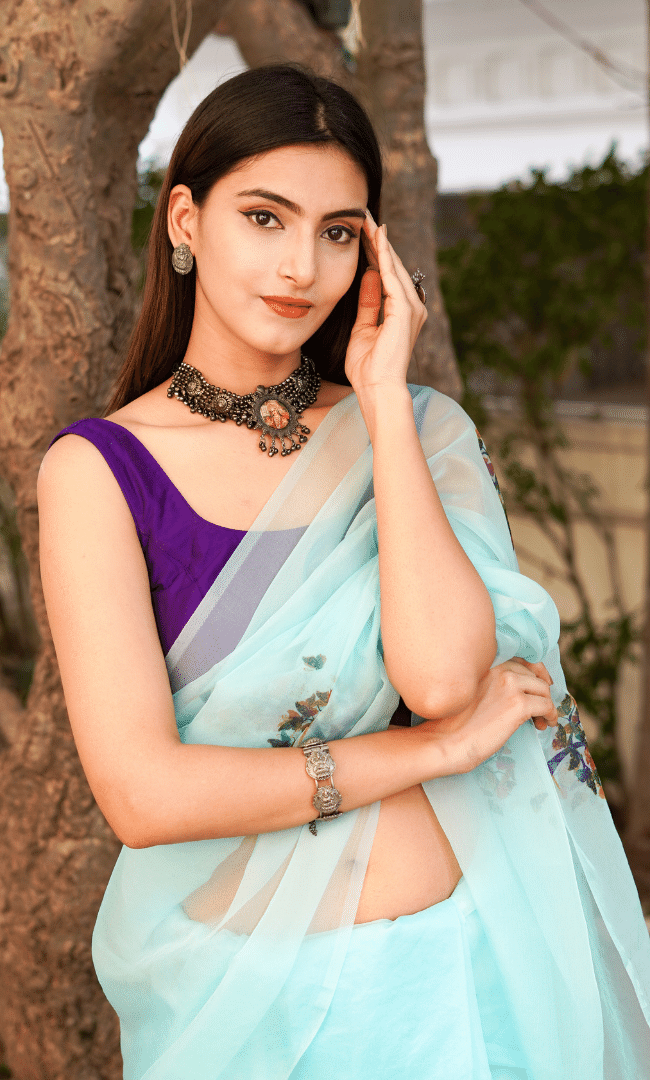 Sky Blue Organza Saree