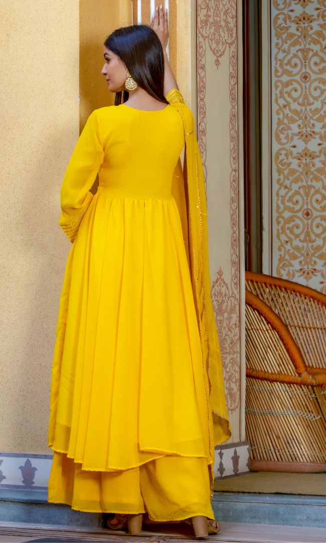 YELLOW GOTA KURTA SHARARA SET