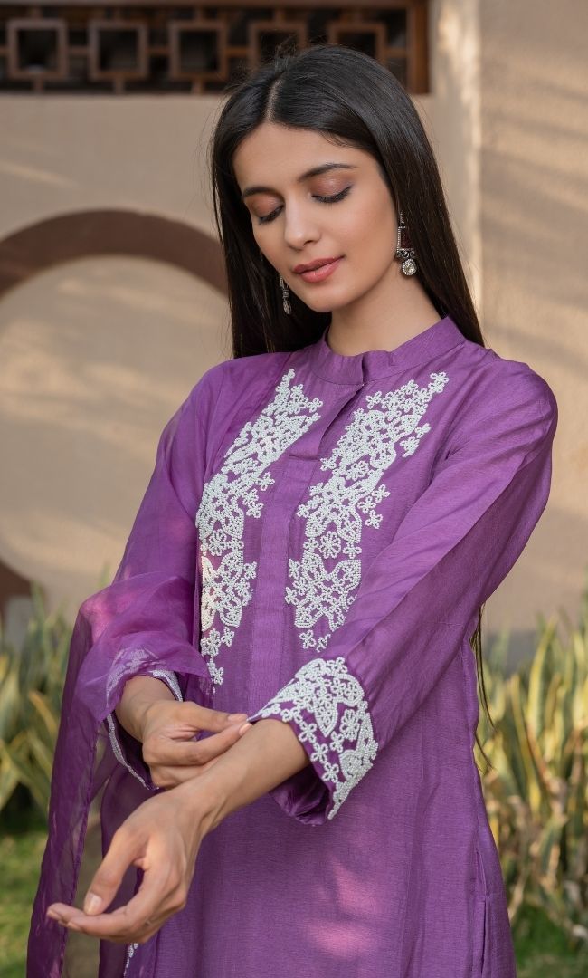 RUSSIAN VIOLET HANDWORK SUIT SET