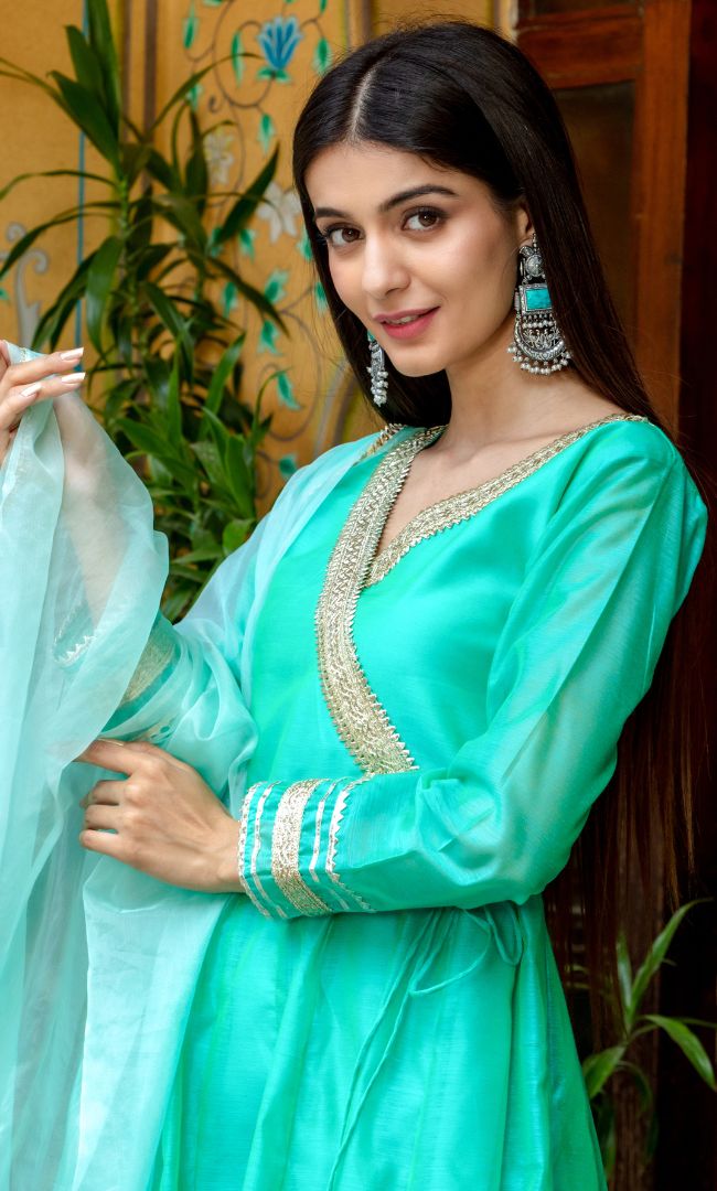 TURQUISH CHANDERI ANGRAKHA SET