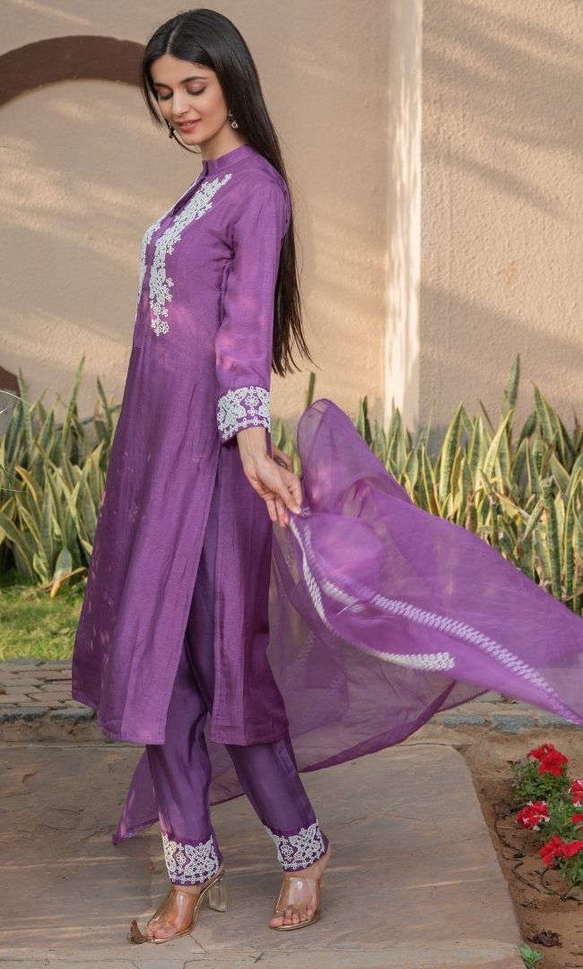 RUSSIAN VIOLET HANDWORK SUIT SET