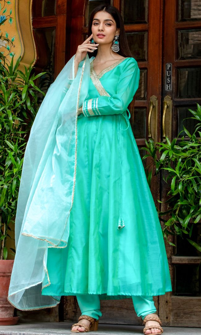 TURQUISH CHANDERI ANGRAKHA SET