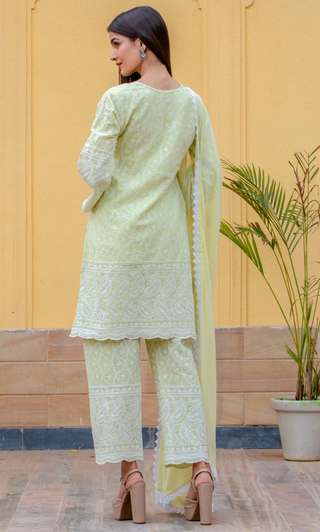 PASTEL GREEN CHIKANKARI KURTA
