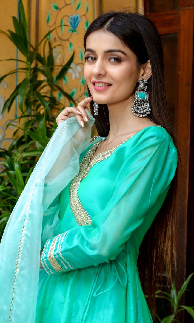 TURQUISH CHANDERI ANGRAKHA SET