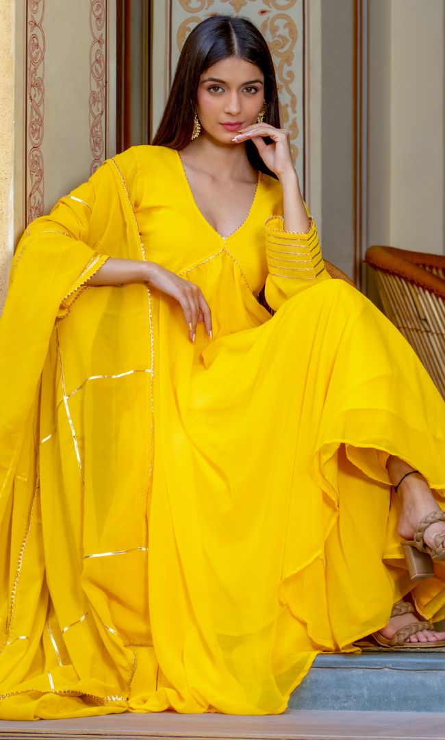 YELLOW GOTA KURTA SHARARA SET