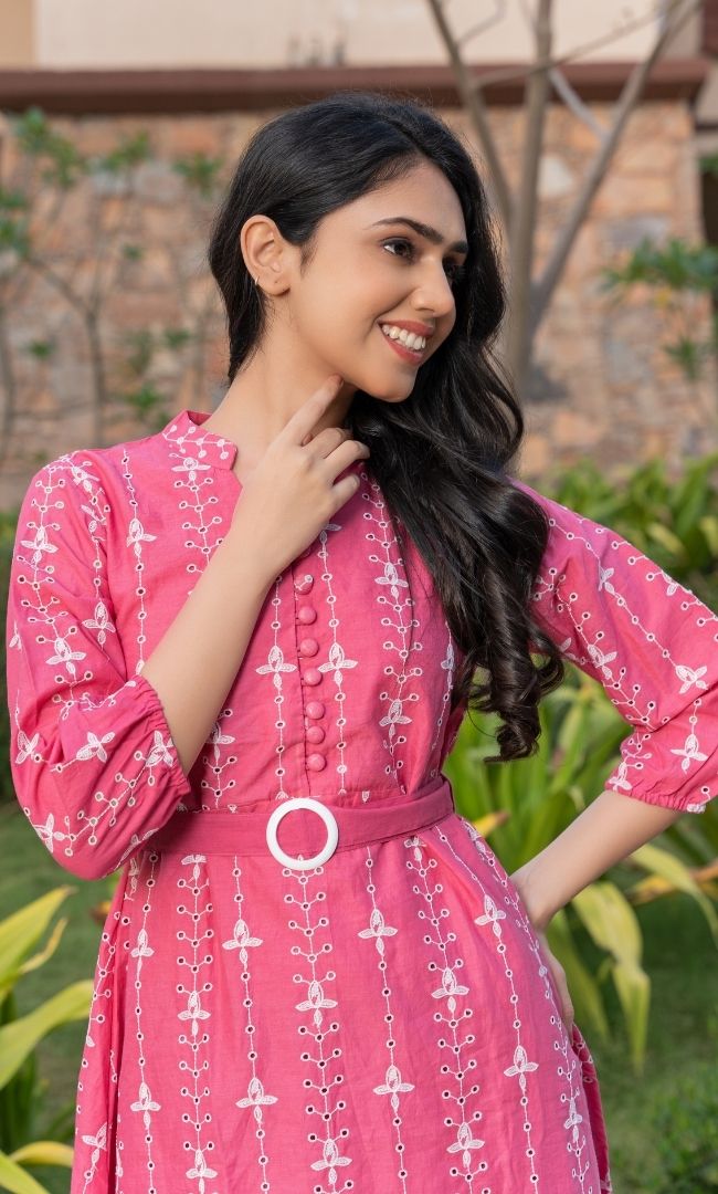 BLUSHY PINK CUT WORK DRESS