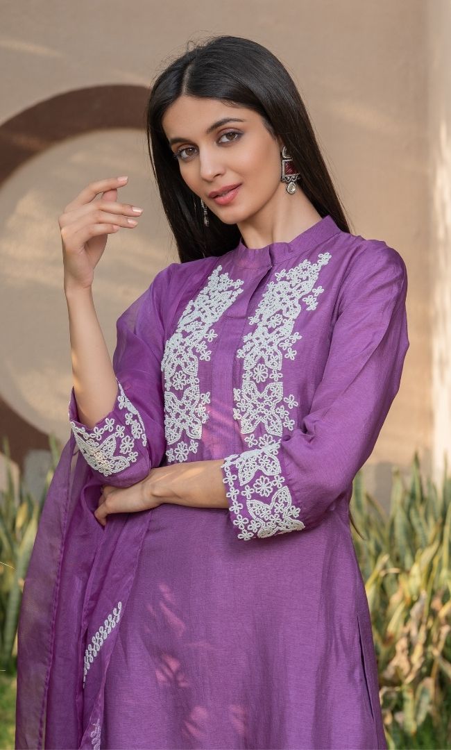 RUSSIAN VIOLET HANDWORK SUIT SET