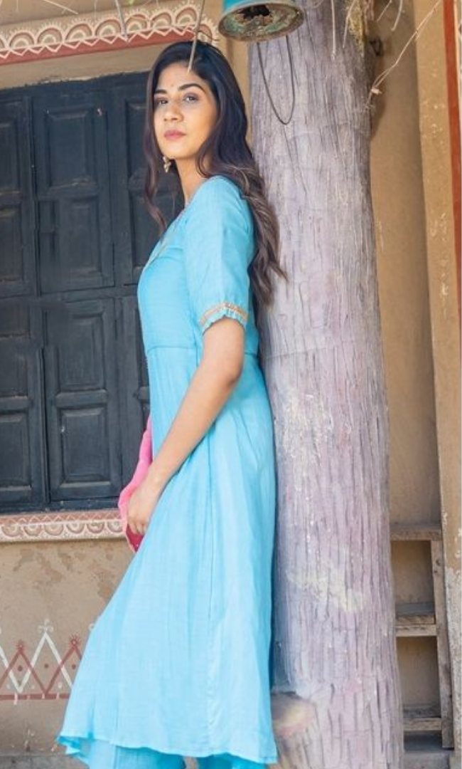 SKY BLUE SILK DUPATTA KURTA SET