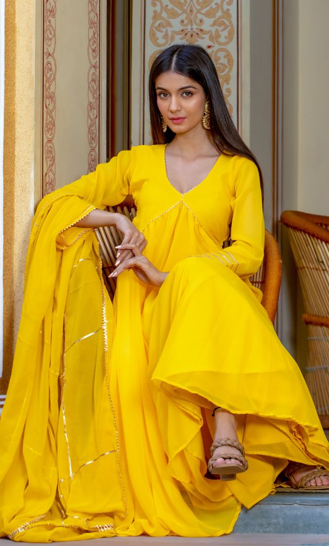 YELLOW GOTA KURTA SHARARA SET