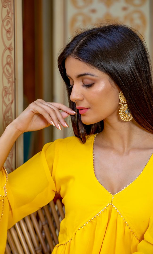 YELLOW GOTA KURTA SHARARA SET