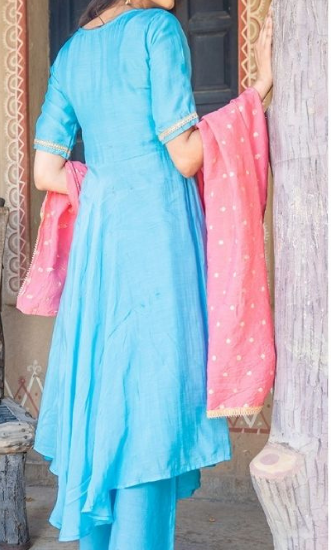 SKY BLUE SILK DUPATTA KURTA SET