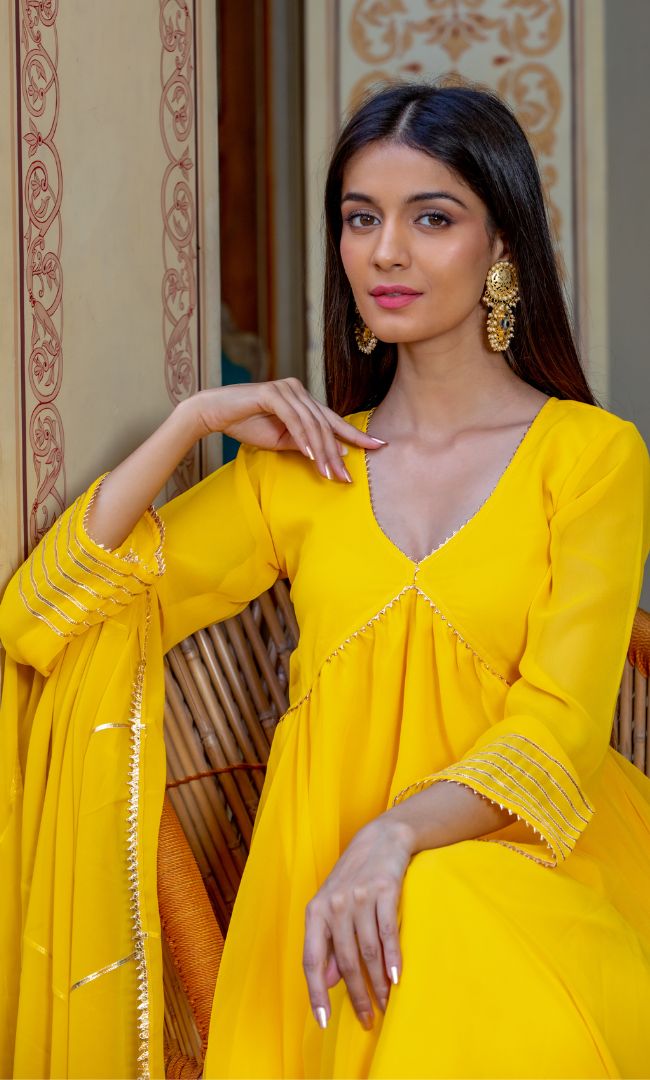 YELLOW GOTA KURTA SHARARA SET