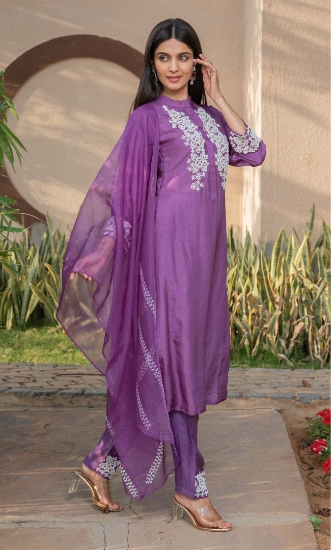 RUSSIAN VIOLET HANDWORK SUIT SET