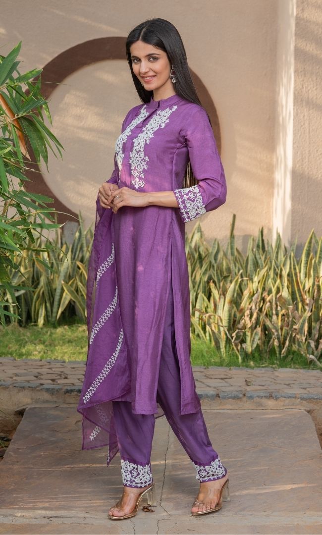 RUSSIAN VIOLET HANDWORK SUIT SET