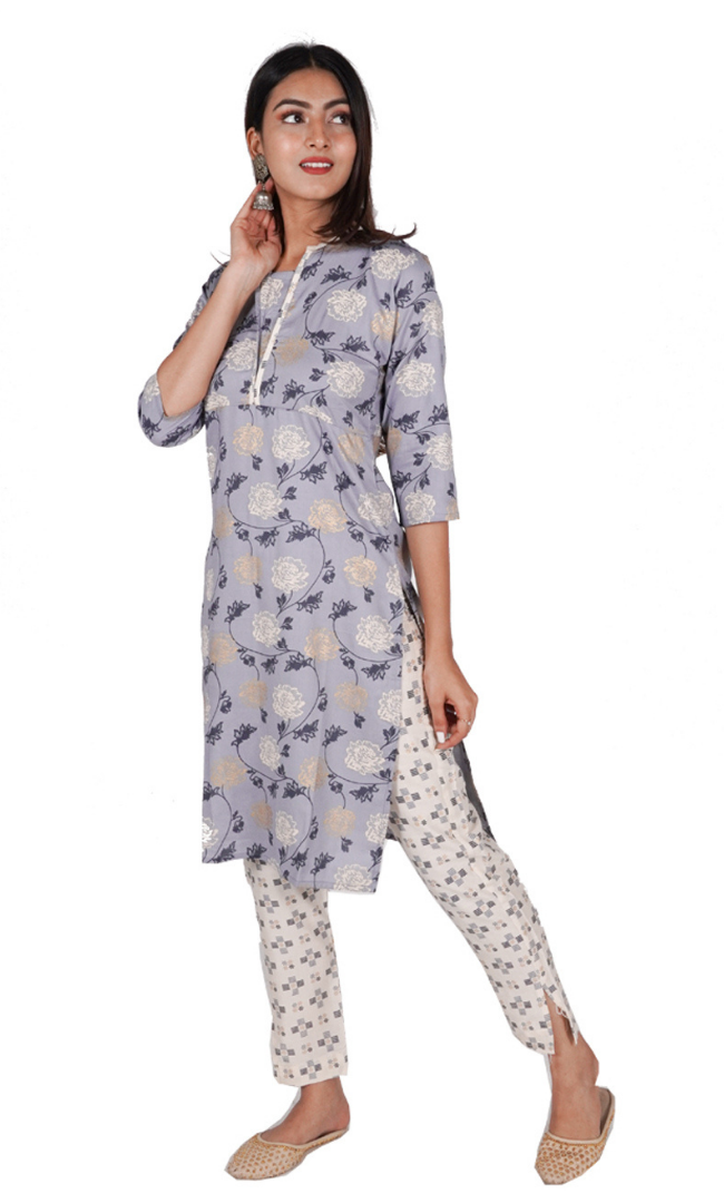 Floral Blue White Kurta Set