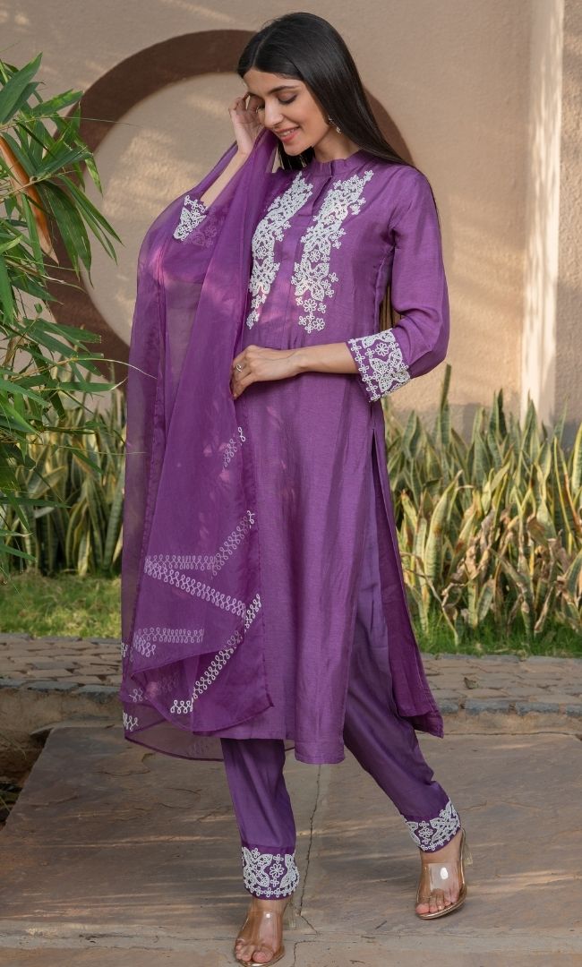 RUSSIAN VIOLET HANDWORK SUIT SET