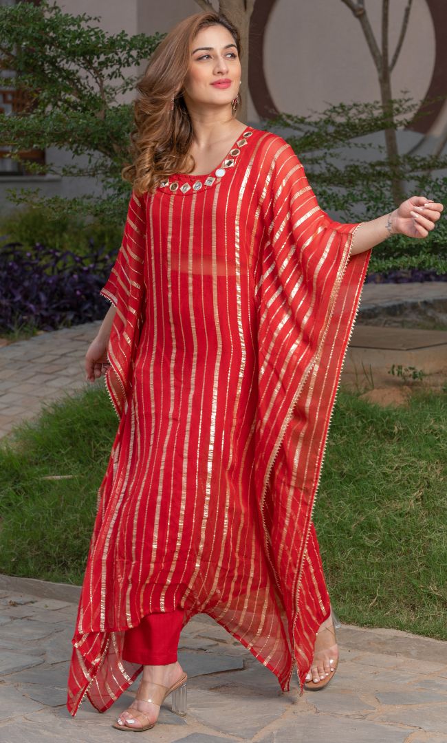 ROYAL RED HANDWORK KAFTAN
