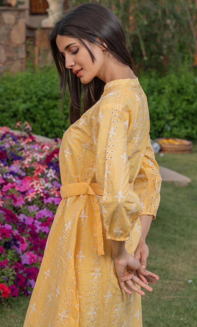 CANARY YELLOW CUT WORK DRESS