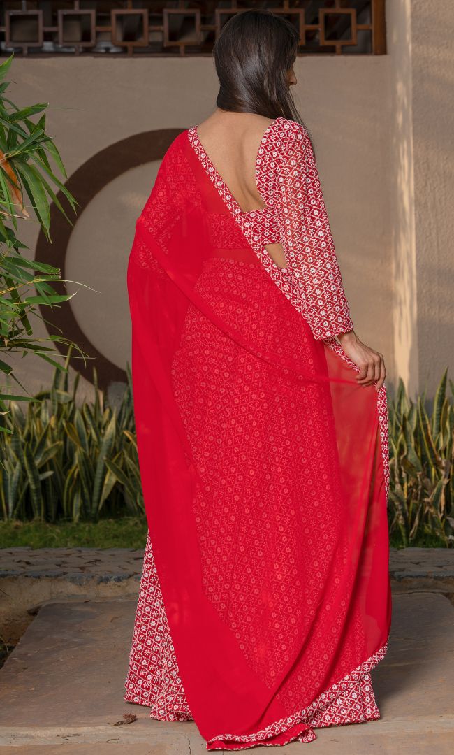 Red Embroidered Lehenga Set