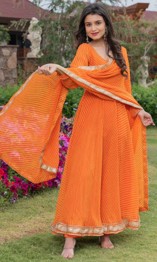 ORANGE BANDHANI ANARKALI SET