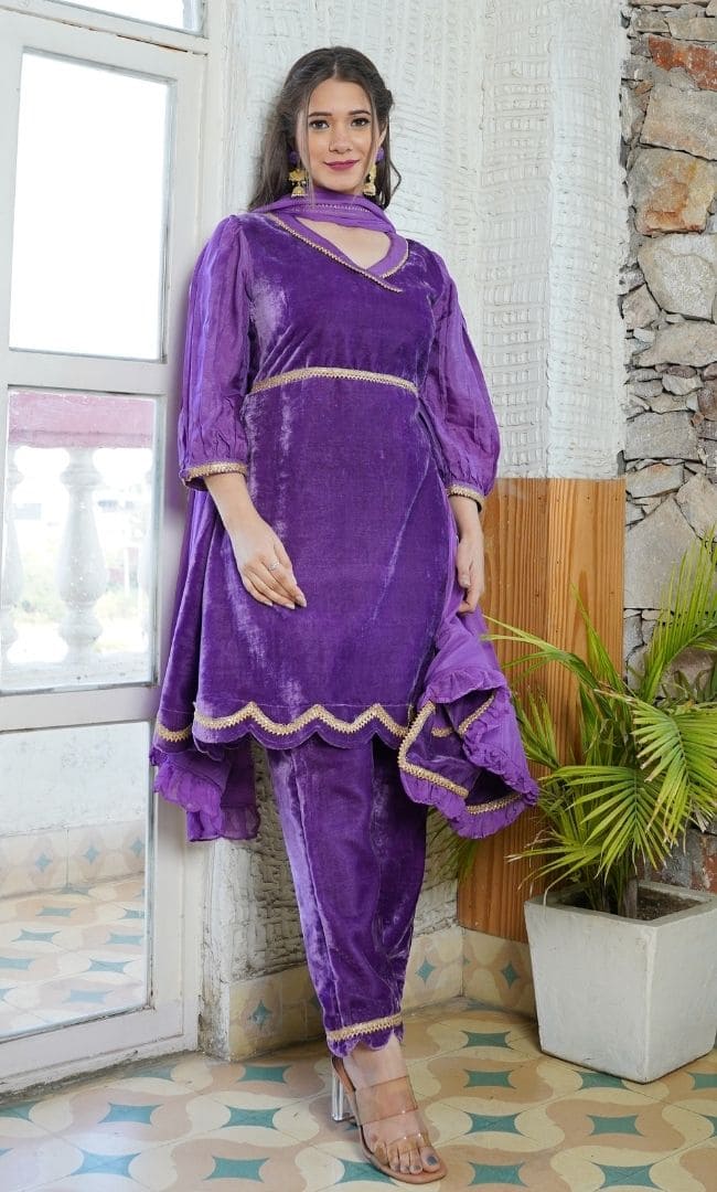 PURPLE BLUSH KURTA PANT WITH DUPATTA SET