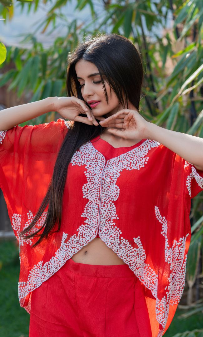 BLOOD RED HANDWORK SHARARA SET